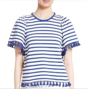 Kate Spade Broome Street Flutter Sleeve Top Tassels‎ Striped | Blue White | SZ L